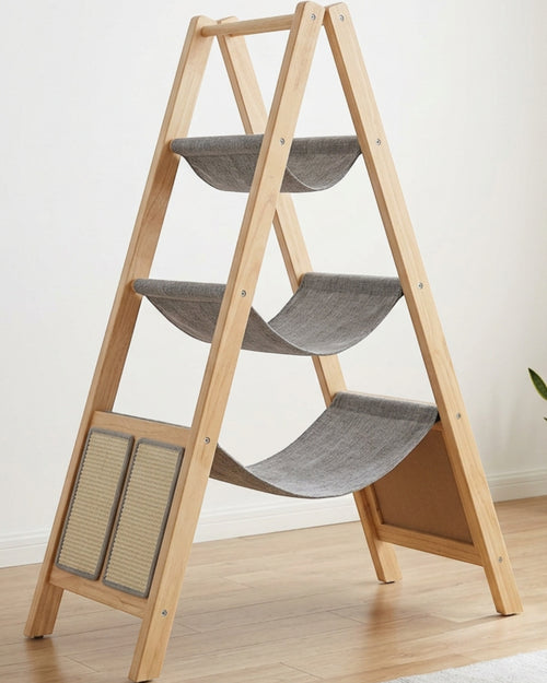 Wfkbz A-Frame Three Sling Cat Tree Natural Gray - Lifestyle view