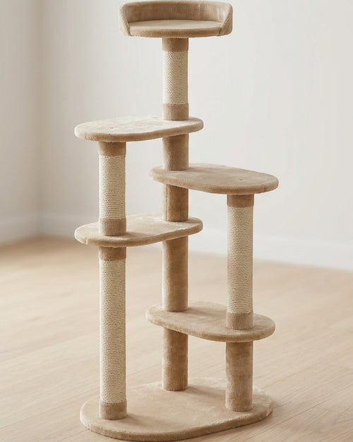 Wfkbz Oval Base Spiral Four Platform Cat Tree Sand - Lifestyle view