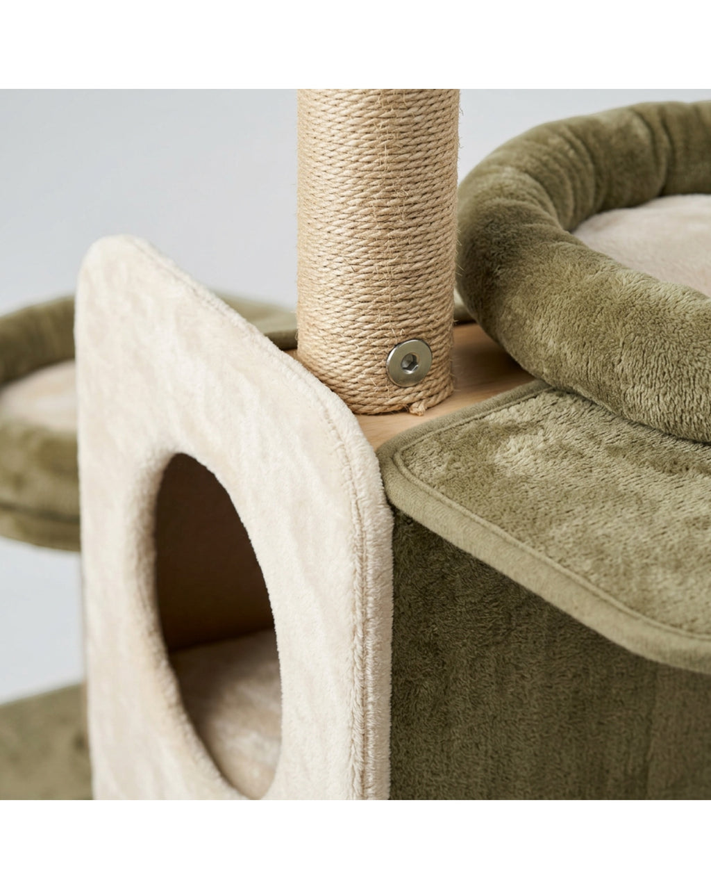 Wfkbz Twin Condo Offset Cat Tower Olive Cream - Detail view