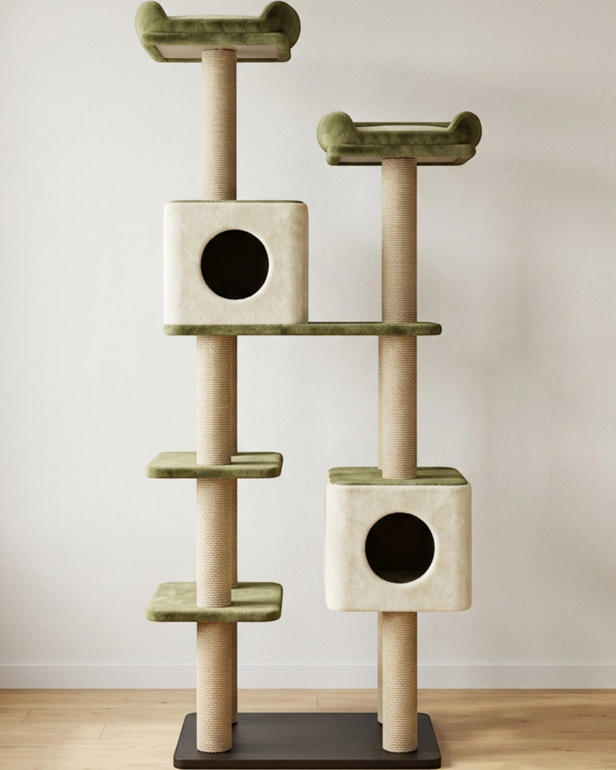 Wfkbz Twin Condo Offset Cat Tower Olive Cream - Lifestyle view
