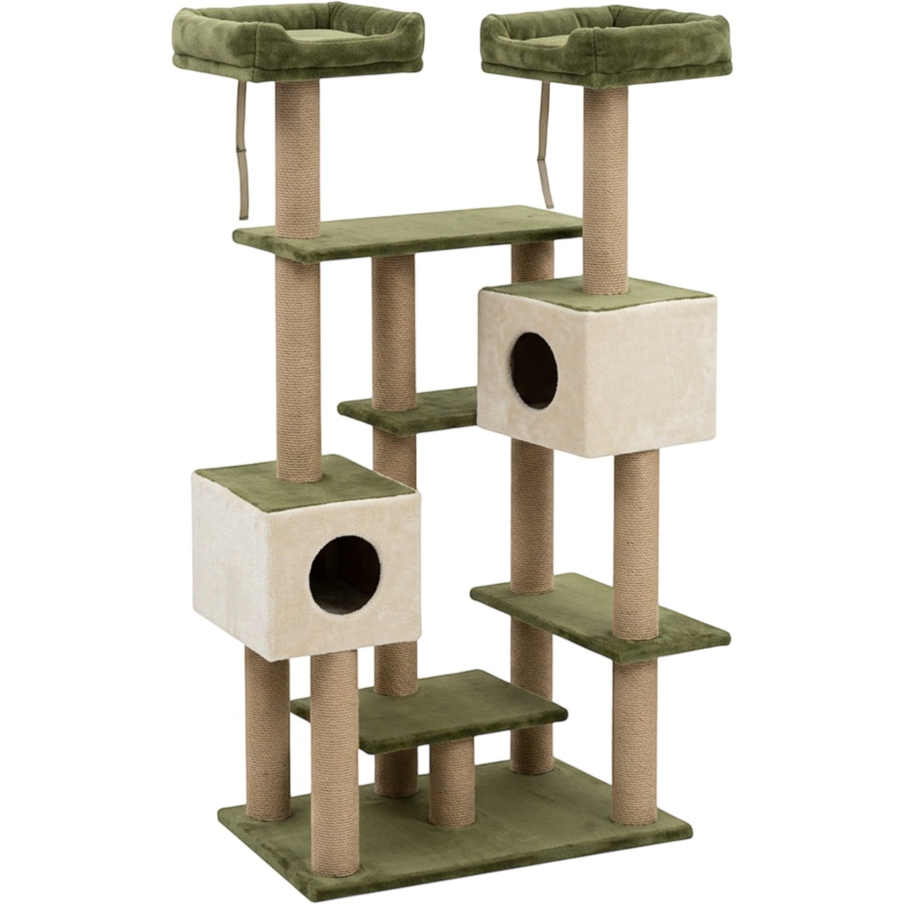 Wfkbz Twin Condo Offset Cat Tower Olive Cream - Product view